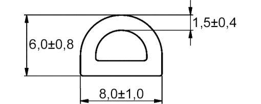 Výkres - Pěnové těsnění 8,0x6,0, samolepicí, role à 20 metrů, EPDM, černá