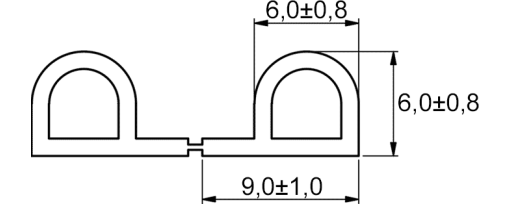Výkres - Pěnové těsnění 9,0x6,0, samolepicí, role à 20 metrů, EPDM, černá