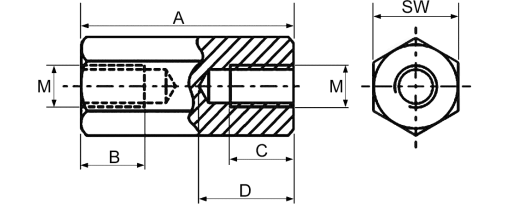 Výkres - Distanční sloupky - šestihranné II M3 SW5 L=35, ocel (S300Pb), pozinkované