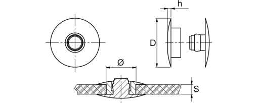 Výkres - Nýty spojovací Ø 6 mm / 2,2 mm, PA 6.6, černá