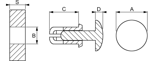 Výkres - Západkový nýt 6,2x3,6x4,6x1,6, PA, bílá