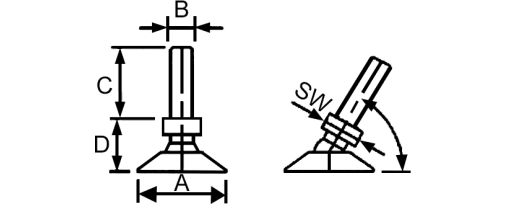 Výkres - Stavitelná noha Ø40 / M10x100 SW12, PA, černá / pozinkovaná ocel