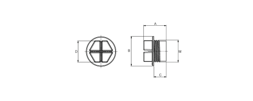 Výkres - Zátky Slottex se závitem M16x1,5, HDPE, žlutá