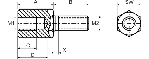 Výkres - Distanční sloupky - šestihranné M3/M3x4 SW5 L=7, ocel (S300Pb), pozinkované