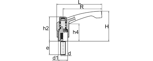 Výkres - Upínací páka nastavitelná M12x40, PA 6, černá / tlačítko oranžové
